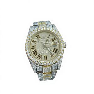 Montre Hip Hop en Acier Inoxydable Entièrement Sertie de Moissanite Taille Brillant, Cadran en Verre, Résistance à l'Eau 10 Bar, Style Luxueux - Product Image 1