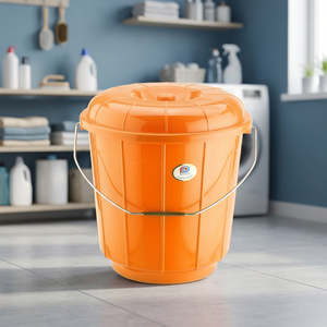 Seau en plastique grand format DYNASTY 11 litres, orange, écologique, multifonctionnel, avec poignée et couvercle en plastique PP, pour intérieur et extérieur - Product Image 2