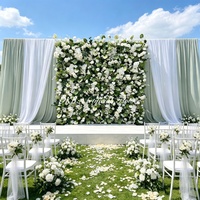 Pared de flores artificiales verde y blanca con hojas mixtas de anturio y orquídea, fondo floral para decoración de bodas y despedidas de soltera.