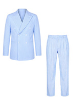 Nouvelle Collection : Costumes d'affaires pour hommes, croisés, à rayures, revers pointus, texture crêpe, coupe ajustée, ensemble 2 pièces, style décontracté et tendance