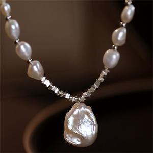 Collier polyvalent en perles d'eau douce naturelles, style rétro français élégant, chaîne fine en argent S925, accessoire pendentif raffiné pour - Product Image 3