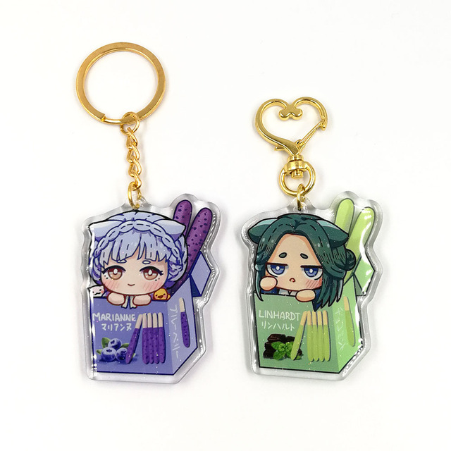 Kuien Hot Sale Custom Printed Acrylic Glitter Epoxy Plastic Key Chains Anime Resin Keychain Charms