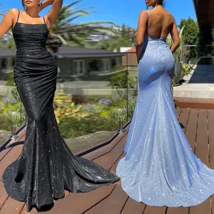 Ww011 בתוספת גודל נשים של שמלות ללא שרוולים קלע Slim טהור שחור ערב ארוך שמלה
