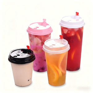 أكواب بلاستيكية من البولي بروبيلين مع غطاء وشوكة لمشروبات الشاي بالفقاعات، بأحجام 12-24 أونصة، مع إمكانية تخصيص اللون والشعار - Product Image 2