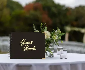 Libro de invitados elegante versión en oro negro para boda, libro de invitados Vintage de papel de tapa dura de alta calidad