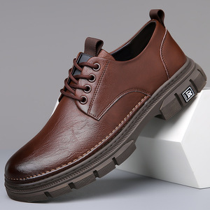 Chaussures décontractées pour hommes en cuir véritable à lacets, bout rond, semelle en caoutchouc antidérapante, style été - Product Image 1