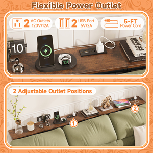 Mesa Consola <span class=keywords><strong>de</strong></span> Altura Ajustable con Carga Inalámbrica y Toma <span class=keywords><strong>de</strong></span> Corriente, Almacenamiento Abatible, Mesa Estrecha <span class=keywords><strong>de</strong></span> 2 Niveles para Entrada/Sofá - Product Image 4