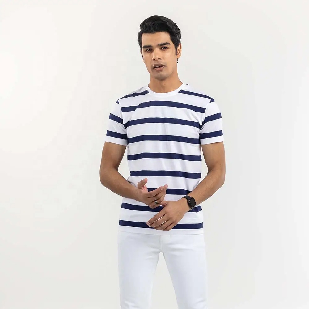 Women's Plus Size Breathable Cotton Spandex T-Shirt Soft Textile Striped V-neck Short Sleeve Eco-Friendly Casual Knitted