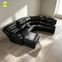 Canapé d'angle modulable de luxe en cuir en forme de L avec fonction inclinable et porte-gobelets pour grands espaces familiaux