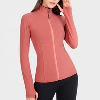 Lanyu Veste de survêtement légère à carreaux avec fermeture éclair pour femme, vêtements de sport d'entraînement coupe ajustée pour le yoga, la randonnée et l'extérieur avec trous pour les pouces