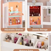 Coiffeuse blanche avec miroir LED et éclairage, design moderne, commode multifonctionnelle pour grande chambre