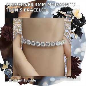 Pulsera de cadena tipo tenis clásica de moissanita de 3 mm chapada en oro, joyería fina - Product Image 2