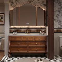 Kabinet Kamar Mandi Modern Tahan Air Terpasang di Dinding dengan Cermin LED dan Wastafel Keramik untuk Proyek Hotel & Villa