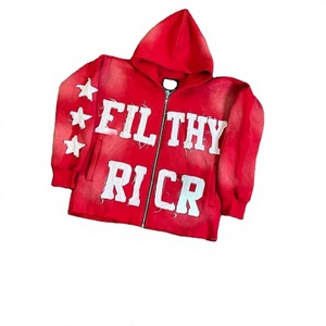 Sudadera con Capucha y Cremallera Filthy Rich para Hombre, Estilo Urbano Oversize, Diseño de Letras en Aplique Azul, Corte Regular, 100% Algodón, Invierno - Product Image 3