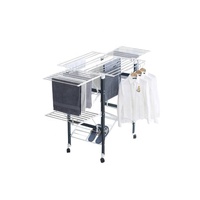 Porte-vêtements multifonctionnel à double niveau, pliable, moderne, écologique, en bois, résine et acier inoxydable, portable