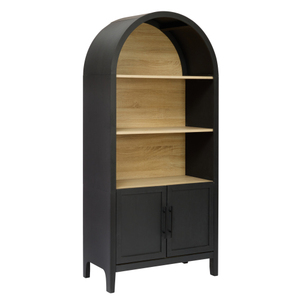 66.70 Inch Tall Arched <b>Bookcase</b> Storage Mid-Century Modern 3-Tier Cabinet Door <b>Solid</b> <b>Wood</b>+MDF Living Room Apartment Furniture - Product Image 6