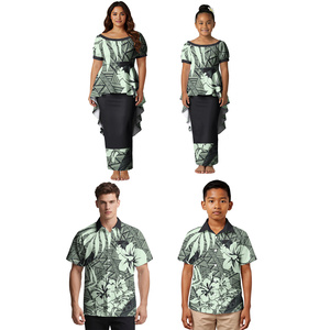 Conjunto Familiar Personalizado de Alta Calidad, 4 Piezas, Camisa Hawaiana para Hombre, Vestido Polinesio Puletasi para Mujer, Conjuntos a Juego para Hija, Familia Samoana - Product Image 2