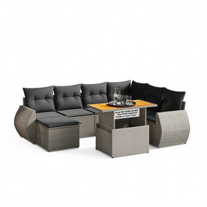 Ensemble de canapés de jardin en bois d'acacia, rotin PE gris, acier thermolaqué, mobilier d'extérieur durable au design contemporain - Product Image 1