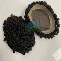 Perruque en cheveux humains pour hommes, postiche indien remy, 15mm, afro, crépus, bouclés, permanents, mono hair, toupet #1, poly revêtement durable