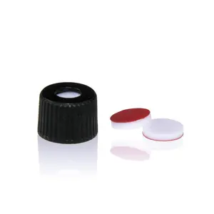黒8-4251.5mm厚オープントップスクリューキャップ、8mm赤PTFE/白シリコンセプタ