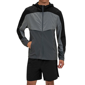 Conjuntos cortavientos OEM a prueba de viento para hombre, conjunto deportivo corto de poliéster y nailon, chaquetas con cremallera y pantalones cortos, conjunto de dos piezas - Product Image 1