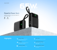 Power Bank Semi Solid 65W PD Layar TFT Kabel Terintegrasi Output Tipe C Kustomisasi Cetakan Pribadi OEM Bersertifikasi Global