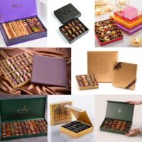 Boîte cadeau de luxe écologique pour chocolats, emballage en papier, fabricant de boîtes à bonbons personnalisées vides pour dattes avec logo doré