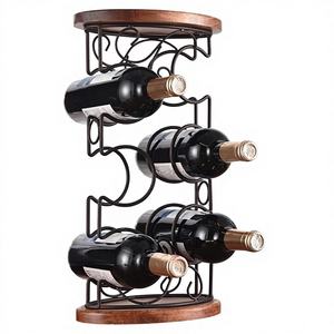 Porte-bouteilles à vin en métal avec support en bois, décoration pour la maison, ustensiles de bar, comptoir de cuisine, cadeau idéal pour les amateurs de vin - Product Image 1