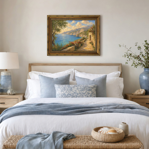Pour salon, chambre, bureau, art mural côtier méditerranéen sur toile, encadrement doré orné, OEM ODM - Product Image 6