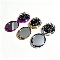 Brosse à cheveux pliable avec miroir intégré, peigne compact pour maquillage, peigne portable pour enfants, brosse à cheveux de voyage avec miroir