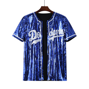 Maglia Personalizzata <span class=keywords><strong>con</strong></span> LOGO Squadra di Baseball Los Angeles, <span class=keywords><strong>Camicetta</strong></span> <span class=keywords><strong>con</strong></span> <span class=keywords><strong>Paillettes</strong></span>, Blusa Luccicante <span class=keywords><strong>con</strong></span> <span class=keywords><strong>Paillettes</strong></span>, Camicia a Maniche Corte da Donna, Vendita all'Ingrosso - Product Image 1