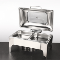Chauffe-Plat Buffet Pliant Baishida en Acier Inoxydable Argenté 9L avec Couvercle en Verre et Support à Combustible 50-70°C pour Hôtels et Restaurants
