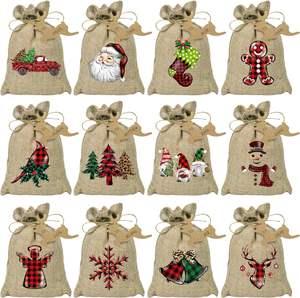 Vente en gros de sacs-cadeaux en lin de Noël personnalisés 24 pièces renne père noël bonhomme de neige toile de jute sacs de bonbons - Product Image 6