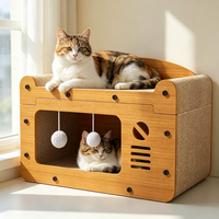 Grattoir à chat moderne classique grand format en papier et bois, 1 niveau, écologique, pliable, maison pour chat résistante à l'usure et sans perte de fibres