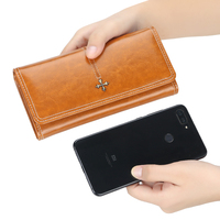 Baellerry dompet panjang lipat tiga daun semanggi empat gaya baru untuk wanita, grosir tas ponsel Vintage wanita