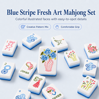 Juego de Mahjong Americano Moderno con Diseño de Rayas Azules, 160 Fichas con Artesanía Acrílica en Capas para Eventos de Club