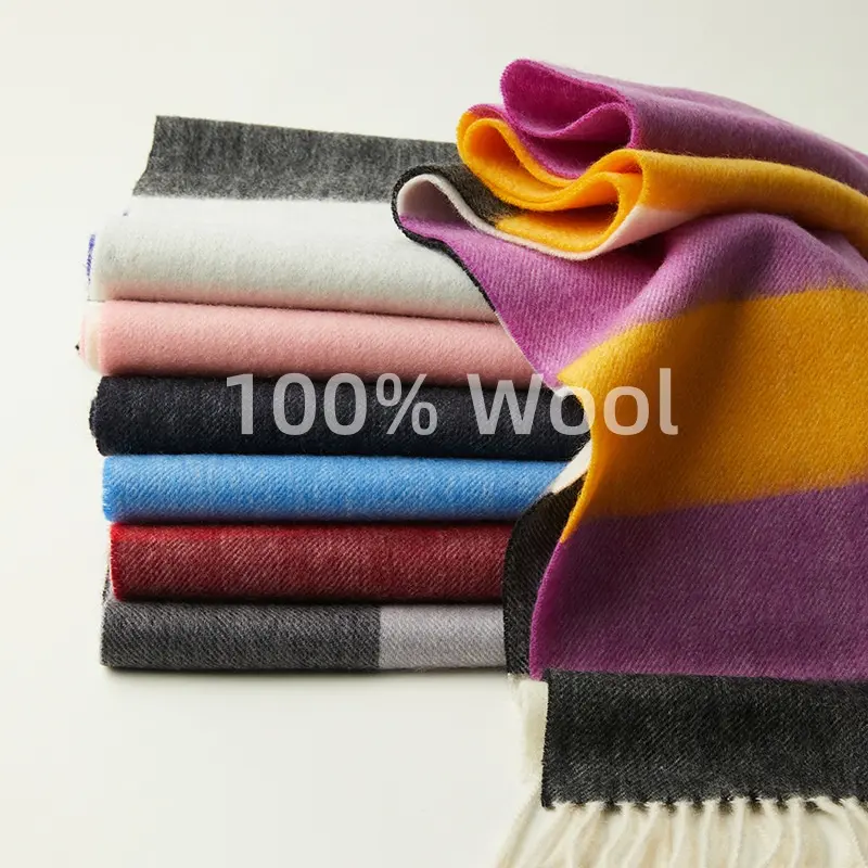 Khăn len 100% bán buôn len nguyên chất mới khăn kẻ sọc nhỏ của phụ nữ mùa thu và mùa đông tua khăn len phụ nữ