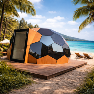 Cabane en verre hexagonale personnalisée anti-corrosion salin avec panneaux mixtes et <span class=keywords><strong>d</strong></span>ôme sphérique pour camping en bord de lac, escapades de loisirs, salons professionnels et événements - Product Image 5