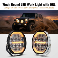 Phare de travail LED rond tout-terrain de 7 pouces avec DRL 90W 12V-30V, lumière de conduite LED stroboscopique ambre pour 4x4, SUV, VTT, UTV, camionnette