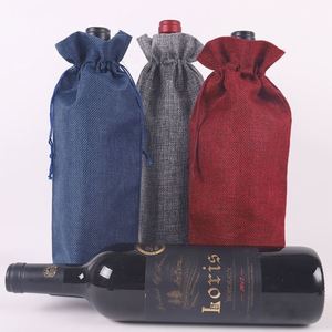 Sacs d'emballage pour vin en lin plissé écologiques personnalisés, ensemble de sacs cadeaux en lin brut, imprimables - Product Image 2