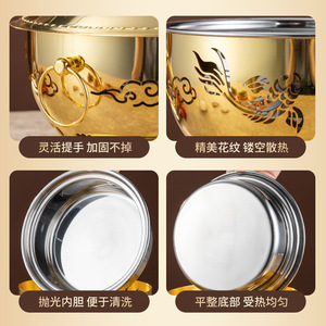Mini Hot Pot Antique Gold Style With Lion Knob And Dragon Carving For Restaurant Banquet Use - Product Image 3