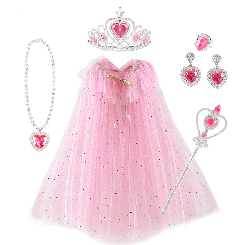 Женская Блестящая голубая накидка с блестками, накидка на шнуровке, платье Эльзы, тиара принцессы, корона, волшебная палочка, комплект ожерелья, мантия для косплея