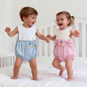 Set di <span class=keywords><strong>Abbigliamento</strong></span> <span class=keywords><strong>Estivo</strong></span> per Neonati, Tutina a Bolle Personalizzata, Completo in Vichy per Pasqua - Product Image 1