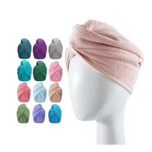 Good Supplier women's terry cloth hair towel wrap hair turban quick dry with button