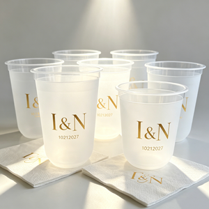Gobelets de mariage 12oz 14oz, verres à vin en plastique 6oz, gobelets jetables en PS pour bar à vin, gobelets à vin en plastique pour fête, personnalisables avec nom et armoiries - Product Image 1