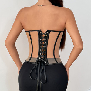 Corset <span class=keywords><strong>Bustier</strong></span> <span class=keywords><strong>pour</strong></span> Femmes avec Bonnets, Lacets, Maille Transparente, Effet Push-up, Corset Sculptant, <span class=keywords><strong>Soutien</strong></span>-<span class=keywords><strong>gorge</strong></span> de Base <span class=keywords><strong>pour</strong></span> Robe de Mariée - Product Image 4