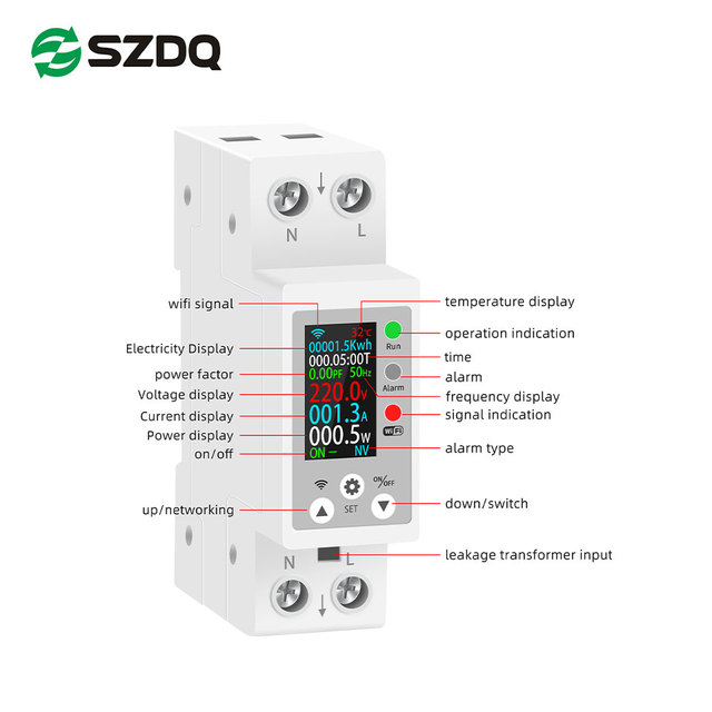 1P+N WiFi Smart MCB Energy Meter kWh Monitoring LCD Digital Voltage Meter Timer Relay Tuya/SmartLife Control Single AC Current