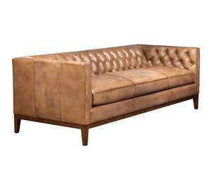 Sofá Chesterfield de 3 Plazas de Alta Gama, Tapizado en Cuero Genuino, Estilo Antiguo con Botones, para Muebles de Hotel - Product Image 2