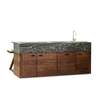 Ensemble de cuisine extérieure personnalisé style grain de bois pour barbecue, armoires de cuisine extérieure modulaires, cuisine extérieure moderne