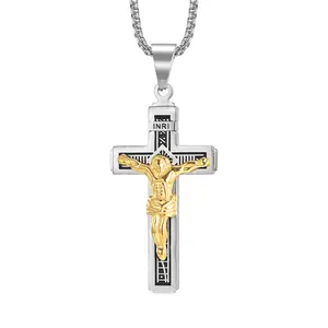 批发Hiphop男士耶稣十字架吊坠项链复古锌合金饰品